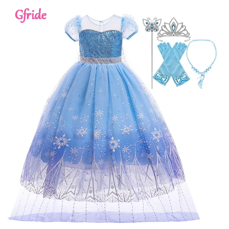 

Костюм Снежной Королевы для девочек, детский костюм с блестками, искусственная накидка, ворона, палочки, перчатки, комплект одежды для танце...