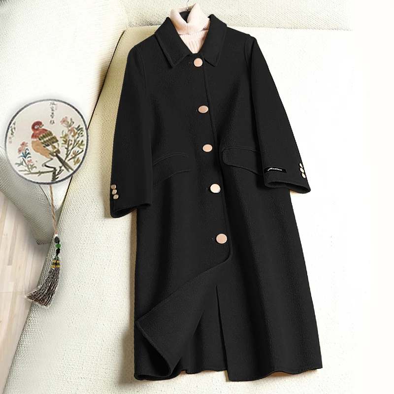 

Spring 2020 new high-end double-sided cashmere coat women's Korean version of slim thickened woolen coat