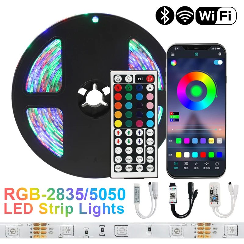 

Светодиодная ленсветильник s RGB 12 В, Bluetooth, Wi-Fi, освещение для комнаты, Светодиодная лента постоянного тока 5050 SMD 2835, гибкая Водонепроницаемая ...