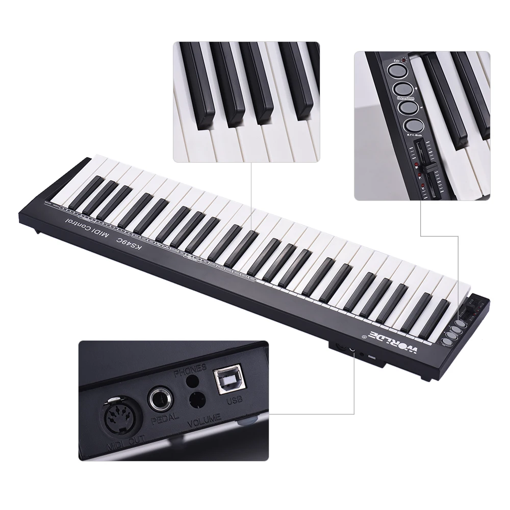 KS49C-A с 49 клавишами USB MIDI клавиатура контроллер встроенный источник звука с 6,35 мм педальным разъемом MIDI Out - Цвет: Without Sound Source