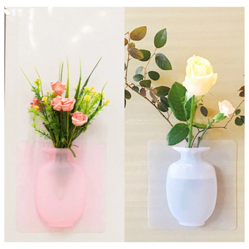 

Wall-Mounted Small Vase Seamless Creative Wall Stickers Green Dill Plant Pendant Interior Decoration Water-Filled Silicone Vase