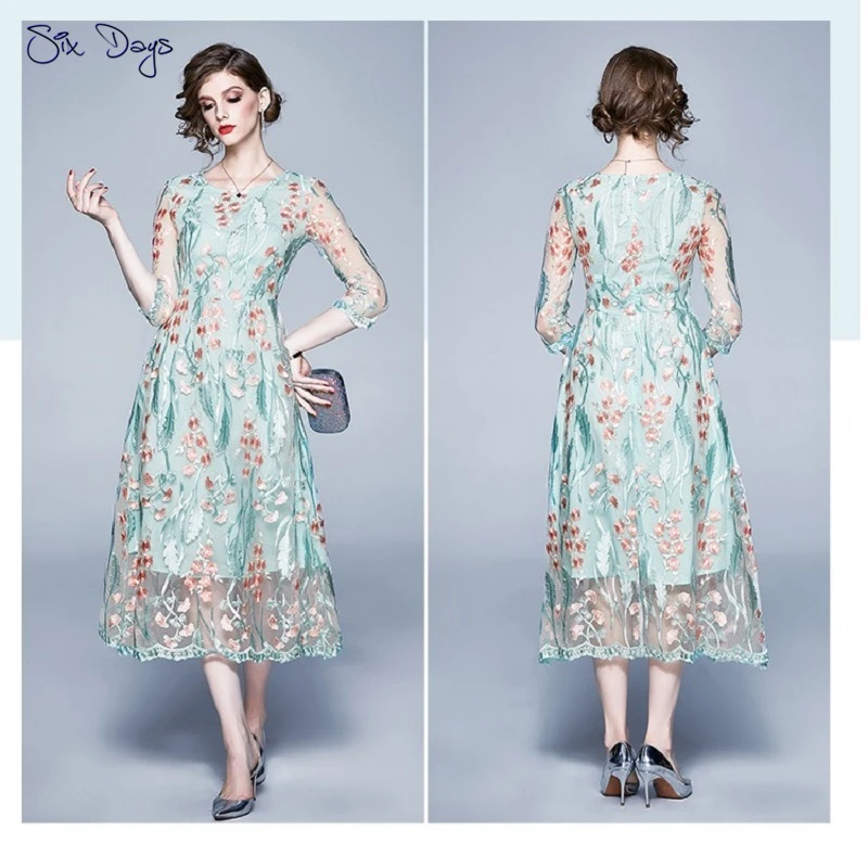 

Luxury Embroidery Lace Hollow Out Spring Dress Women Summer Princess Dresses Girl Party Club Femme Robe Sexy Mujer Vestidos