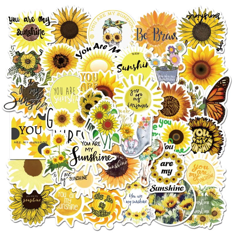 

50PCS Sunflower you are my sunshine Stickers PVC Decal to DIY Scrapbook Laptop Guitar Car Suitcase Yellow Vsco Girls Toy Sticker