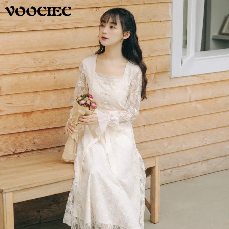 

Осеннее винтажное ретро-платье VOOCIEC, элегантное дизайнерское вечерние нее платье с цветочным принтом, с длинным рукавом-фонариком, сказочно...