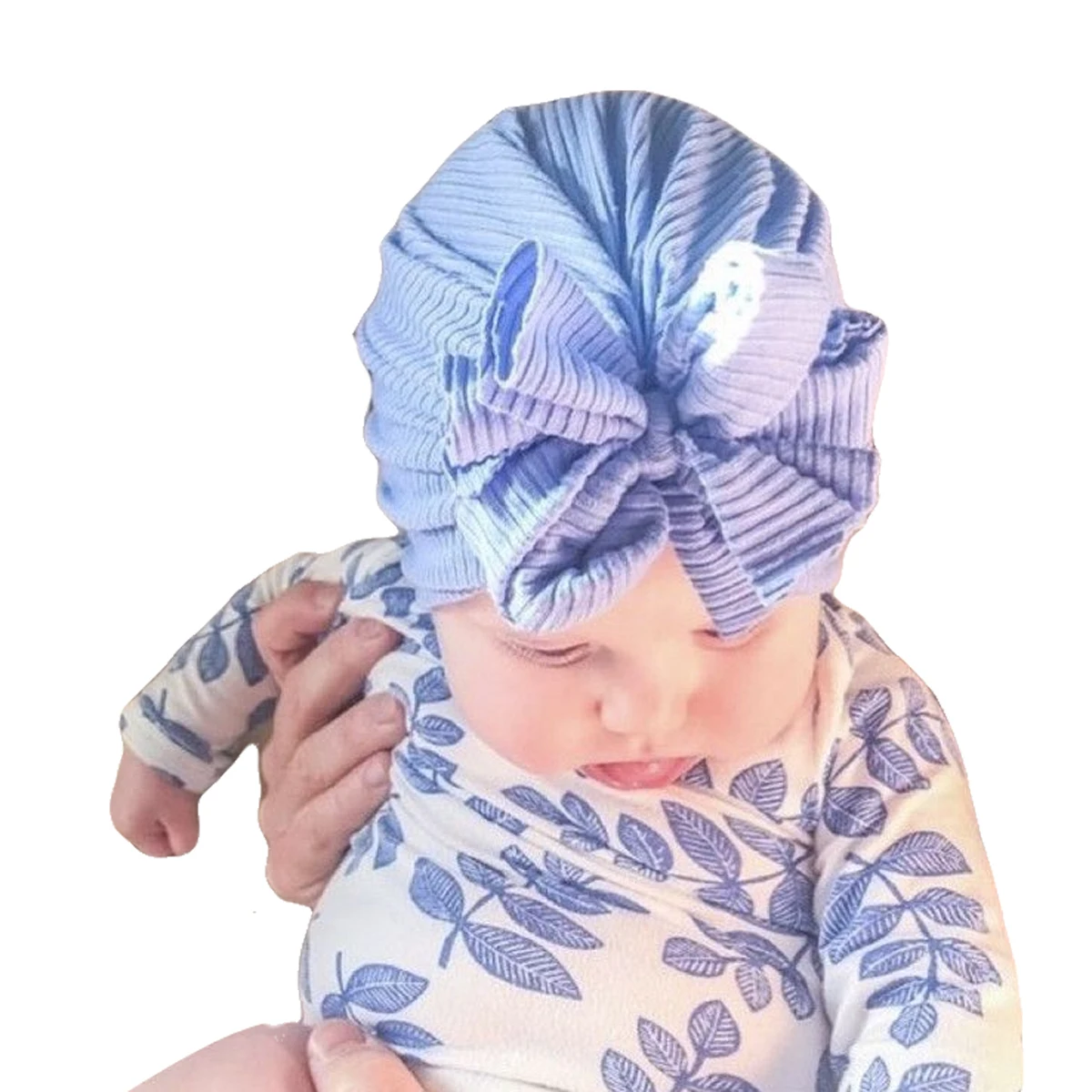 Шапка с бантом индийская вязаная в рубчик тюрбан из хлопка однотонная для