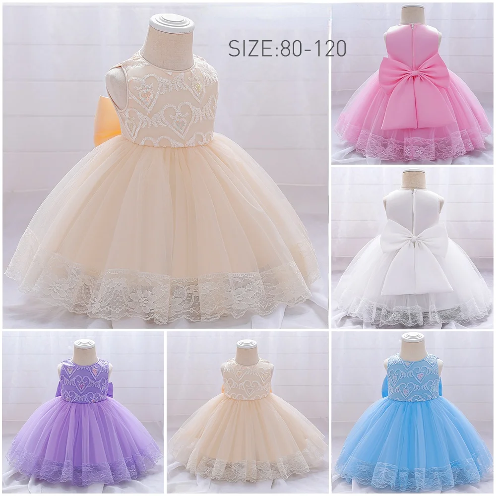 

2021 White Pink Infant Child Dress 1st Birthday Dress For Baby Girl Clothes Big Bow Princess Baptism Dresses Party Dress Flower