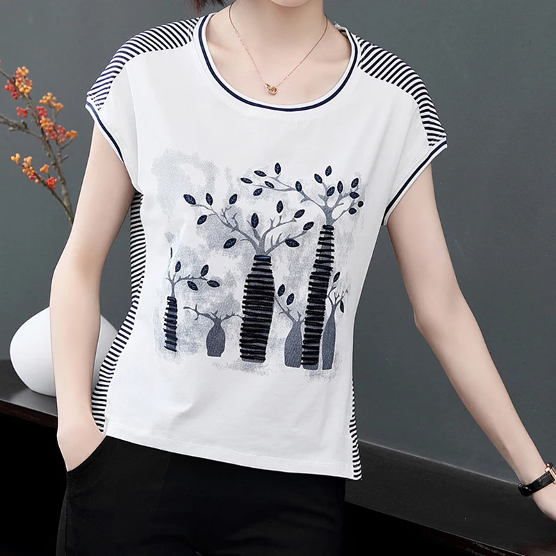 

BOBOKATEER Haut Femme Elegant T Shirt Women Camisetas De Mujer Plus Size Woman Tshirts Short Sleeve O-Neck Female Clothing 2021