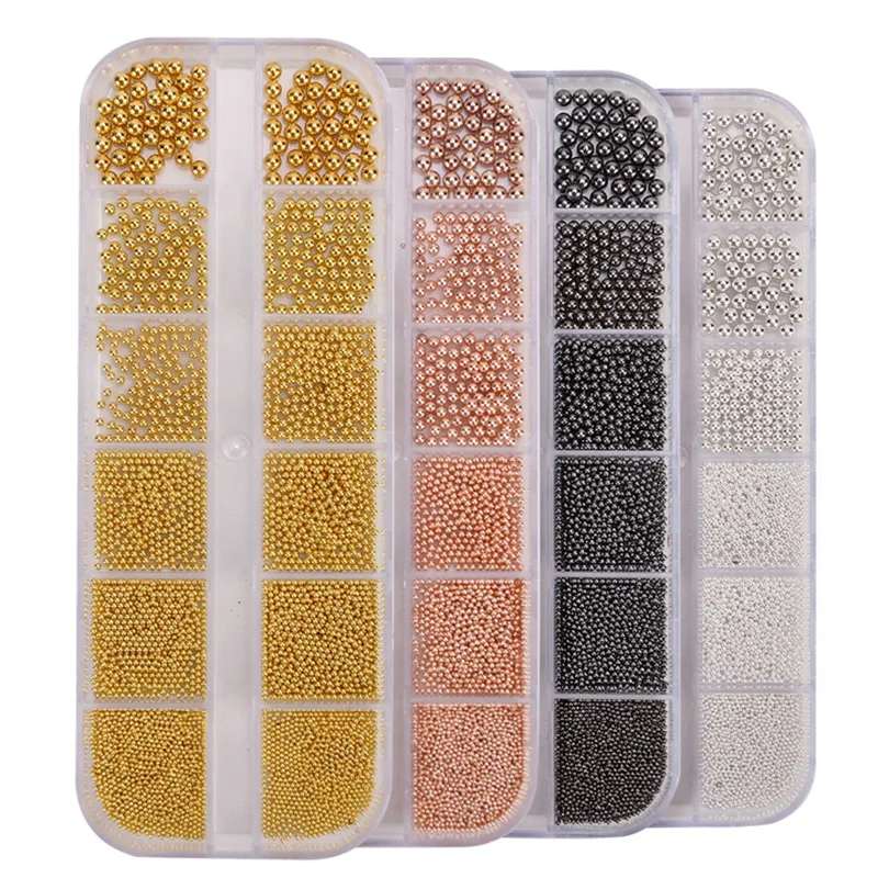 

4Pcs Caviar Bead Stainless Steel Beads Nail Art Decorations Rose Gold Silver Black DIY Tool Nail Studs UV Gel Polish