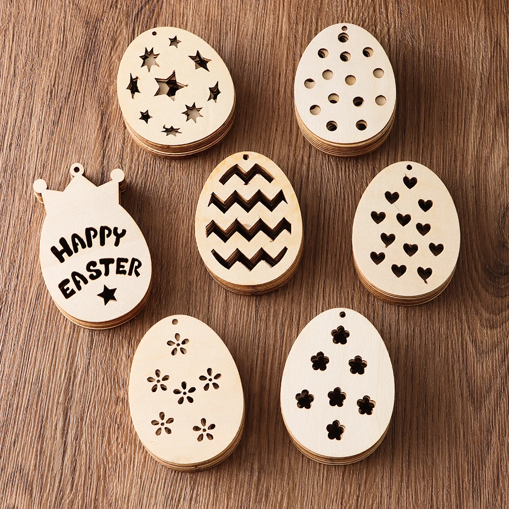 

10Pcs Unfinished Wooden Easter Eggs Hanging Ornament With Hole Pendant DIY Scrapbooking Crafts Wedding Party Decoration Dropship