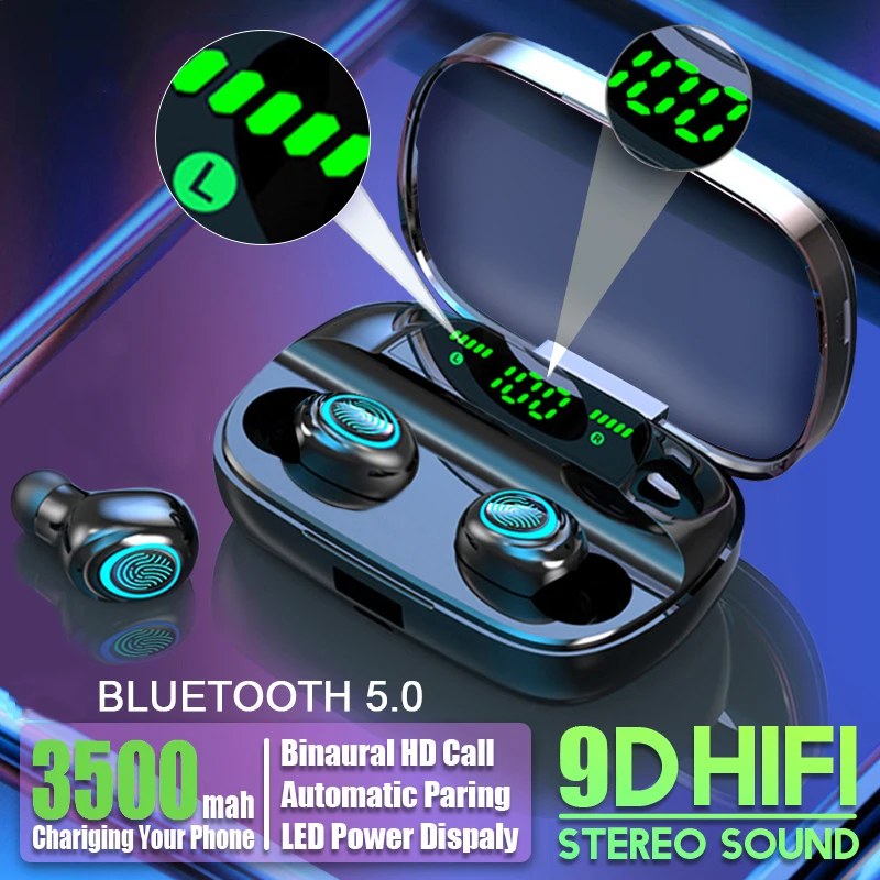 

Wireless Headphones with Microphone 3500mah Waterproof Bluetooth-compatible Earphones Stereo Noise Cancelling Headset Earbuds