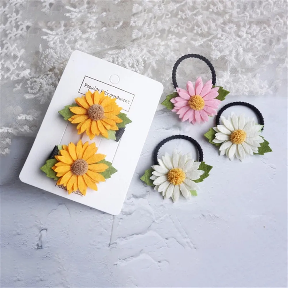 

2pcs/set Cute Non-woven Daisy Flower Girl Hair Clips Handmade Floral Kids Ponytail Side Hairpins Barrettes Hair Accessories