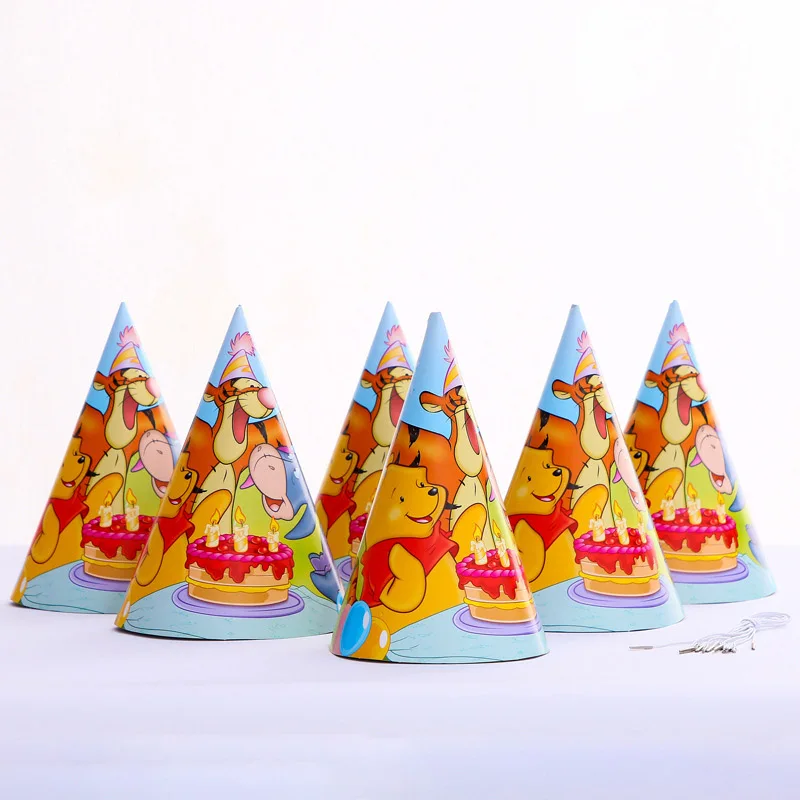 hat-6pcs Детские товары на день рождения, комплект с рисунком Винни-Пуха, детское платье на день рождения, комплект с чашками, соломенная скатерть - Цвет: hat-6pcs
