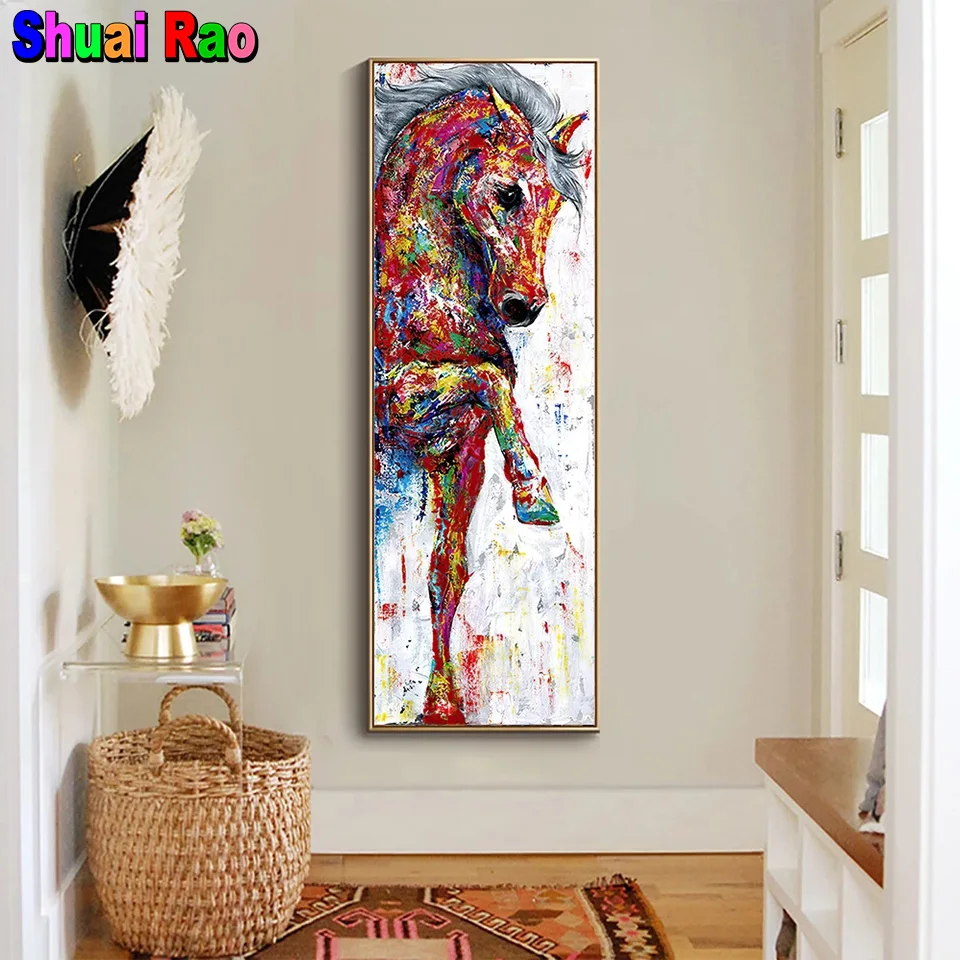 

Абстрактная Алмазная вышивка с изображением Красной лошади, картина 5D «сделай сам» с изображением животных, мозаика, картина, декор, настен...