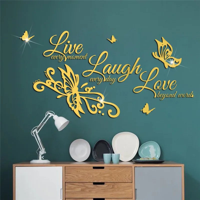 Золотая Бабочка 3D акриловые зеркала стены Стикеры домашний декор Гостиная живет