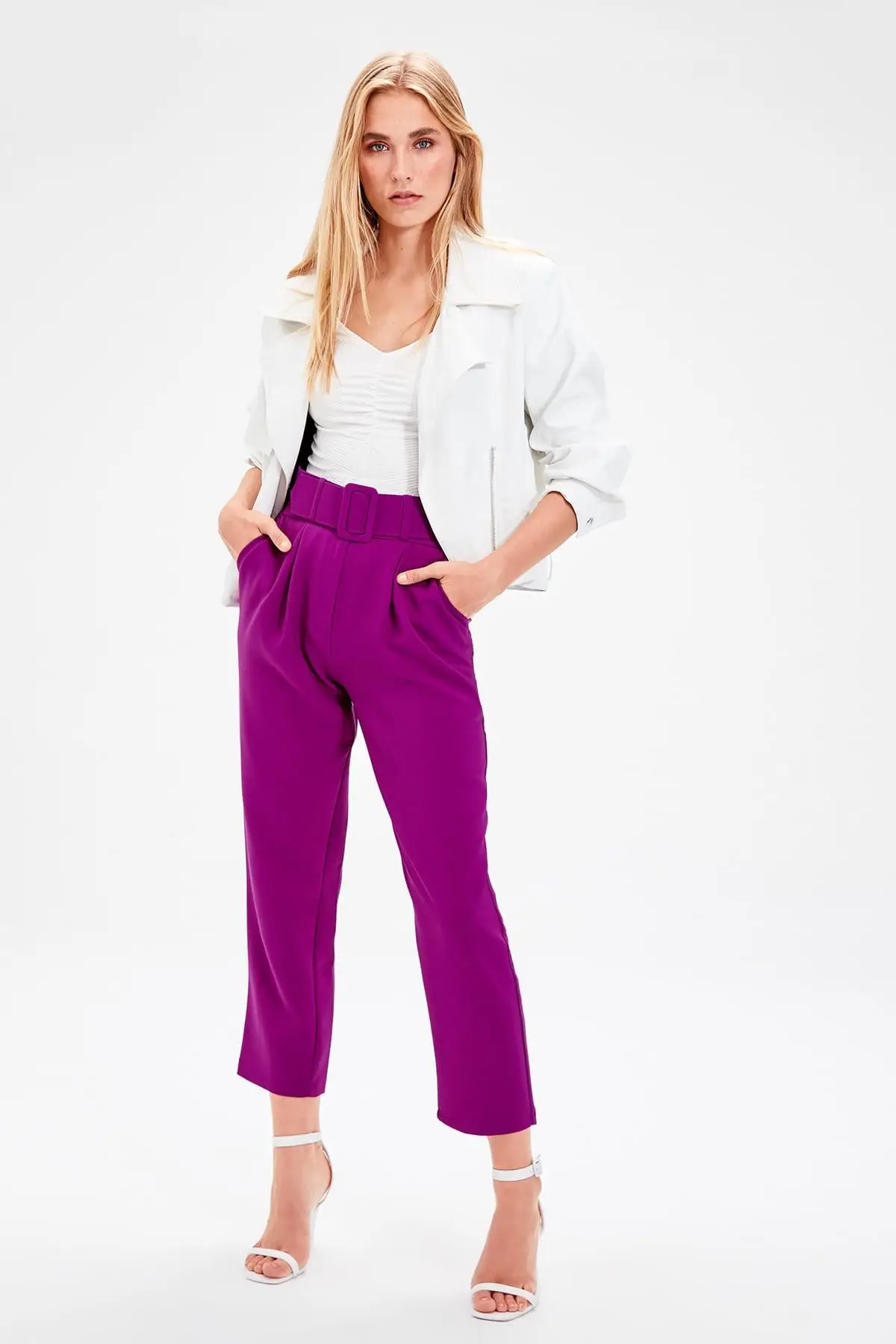 Trendyol фиолетовые брюки с поясом TWOSS19BB0468 Женская одежда