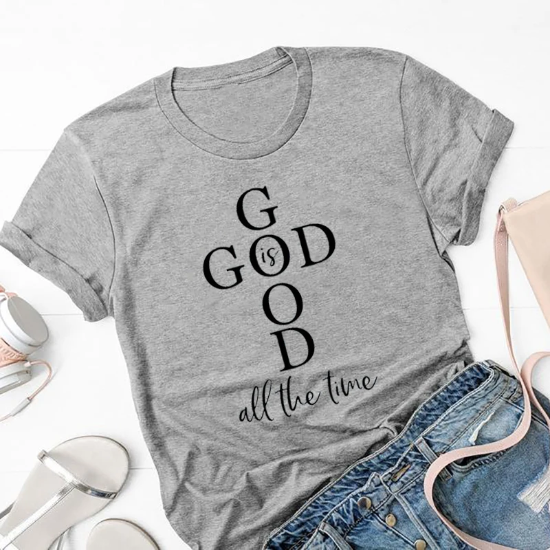 Женская хлопковая футболка с надписью God Is Good All The Time | одежда