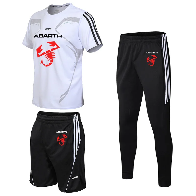 

New Mens T-Shirt Abarth Car Logo Summer casual Solid color O-neck Cotton Men's short sleeves+shorts+trousers 3-piece set