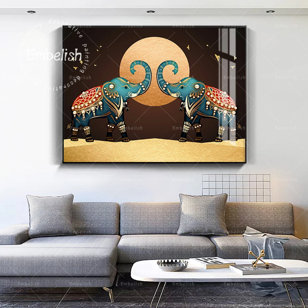 

Embelish Animals Elephants On Moon Abstract Landscape HD Spray On Canvas Paintings For Living Room Modern Home Decor Pictures