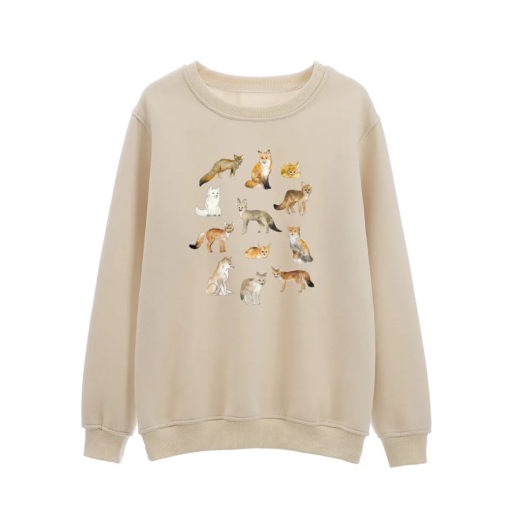 Aesthetic Sweatshirt Crewneck Pullover Women Sweetshirts Autumn Velvet Cute Tops for Teen Girls Hoodies Cute Cartoon Print Foxes