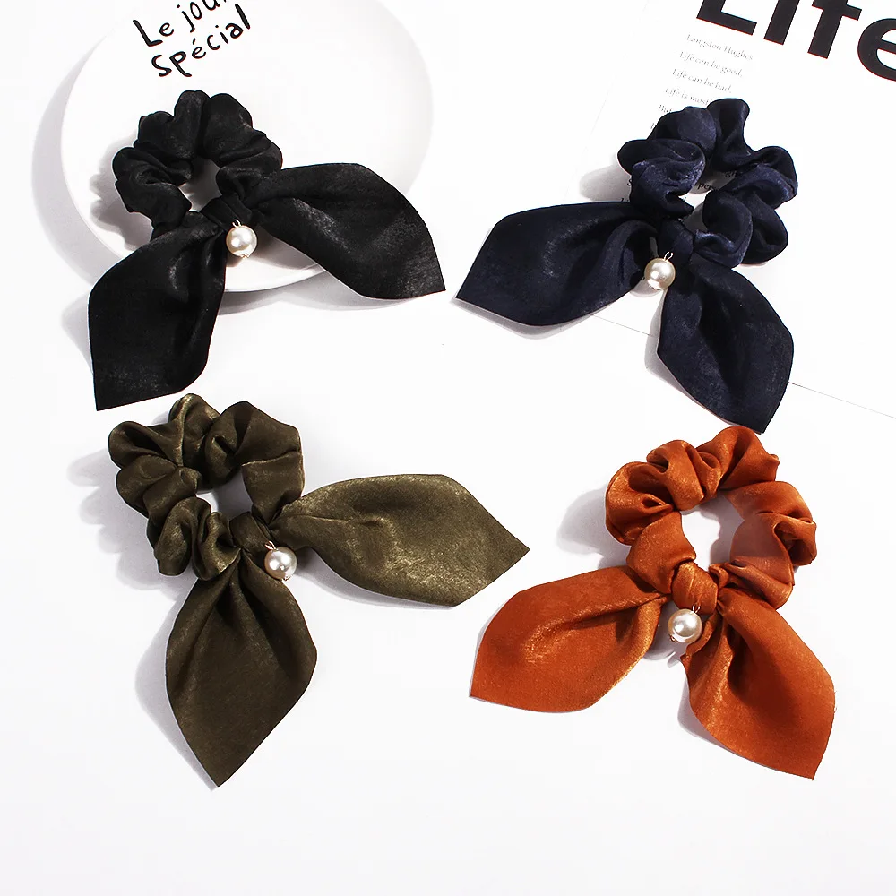 Женские резинки для волос с бантом и жемчугом элегантные эластичные винтажные