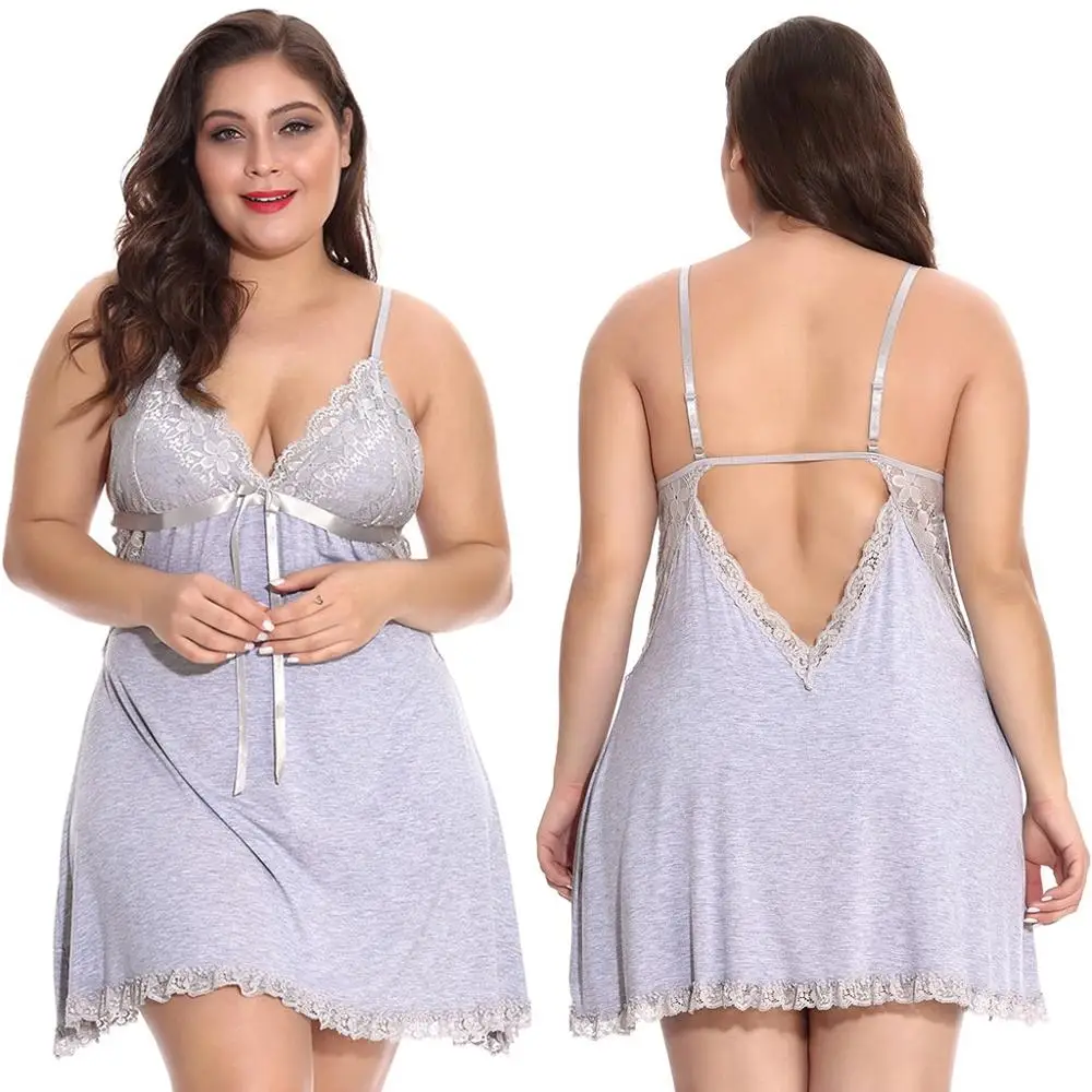 4XL размера плюс камзол мини Ночная рубашка для женщин Пеньюар однотонный с