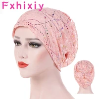 summer autumn muslim cap chemo beanie hats thin lace turban inner glitter women turbante bonnet wrap head underscarf caps