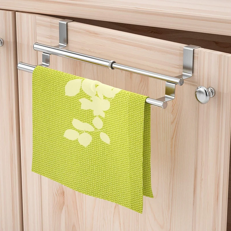 

JFBL Hot Kitchen Over Cabinet Double Towel Bar Rack, Expandable Hand Towel Holder for Universal Fit on Inside Or Outside