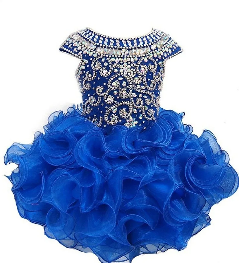 Royal Blue Детские короткие платья-пачки с кристаллами на заказ для маленьких девочек - Цвет: Royal Blue