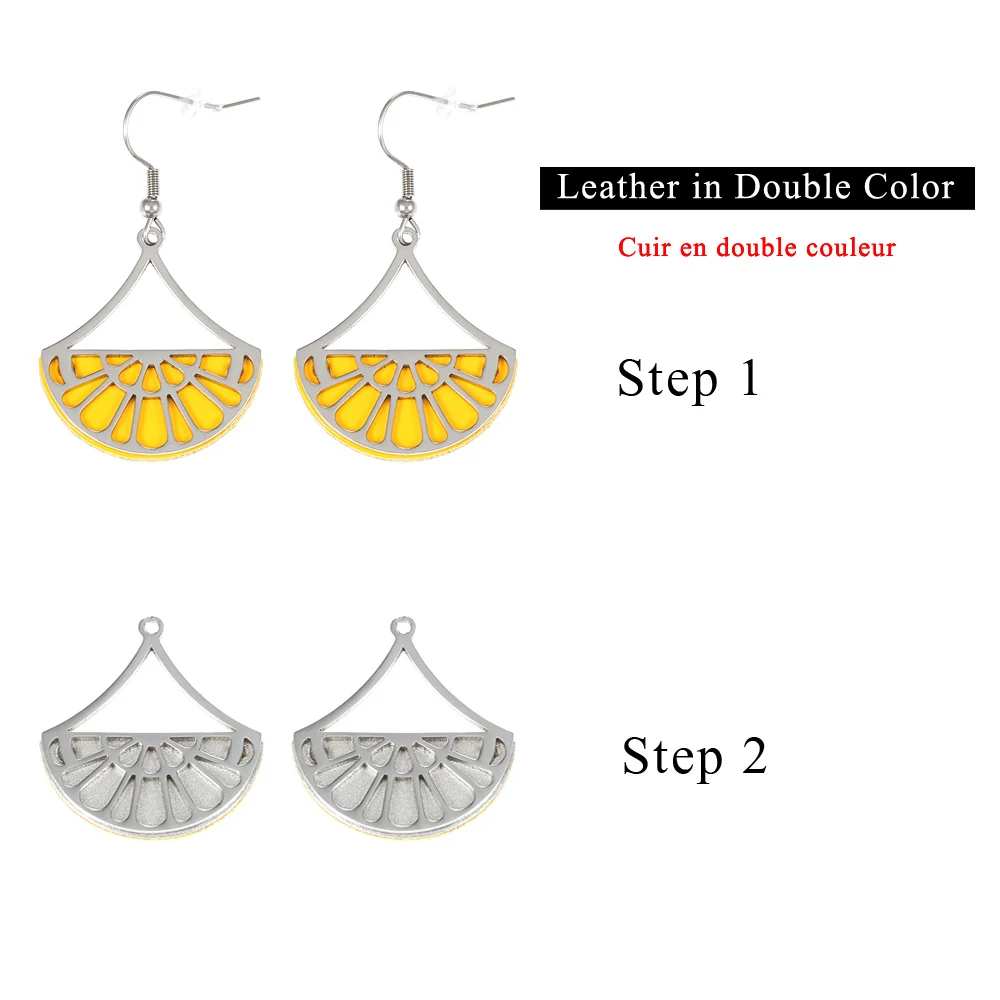 Cremo Stainless Steel Geometric Fan Pendant Earrings for Women Georgette Drop Hanging Earrings Leather Dangle Earrings Jewelry