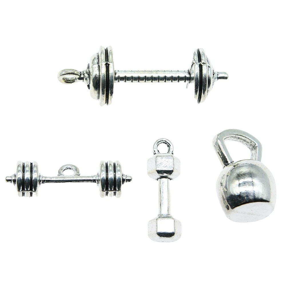 3 шт. Подвески штанга гантельного типа античное серебро Цвет Тяжелая атлетика