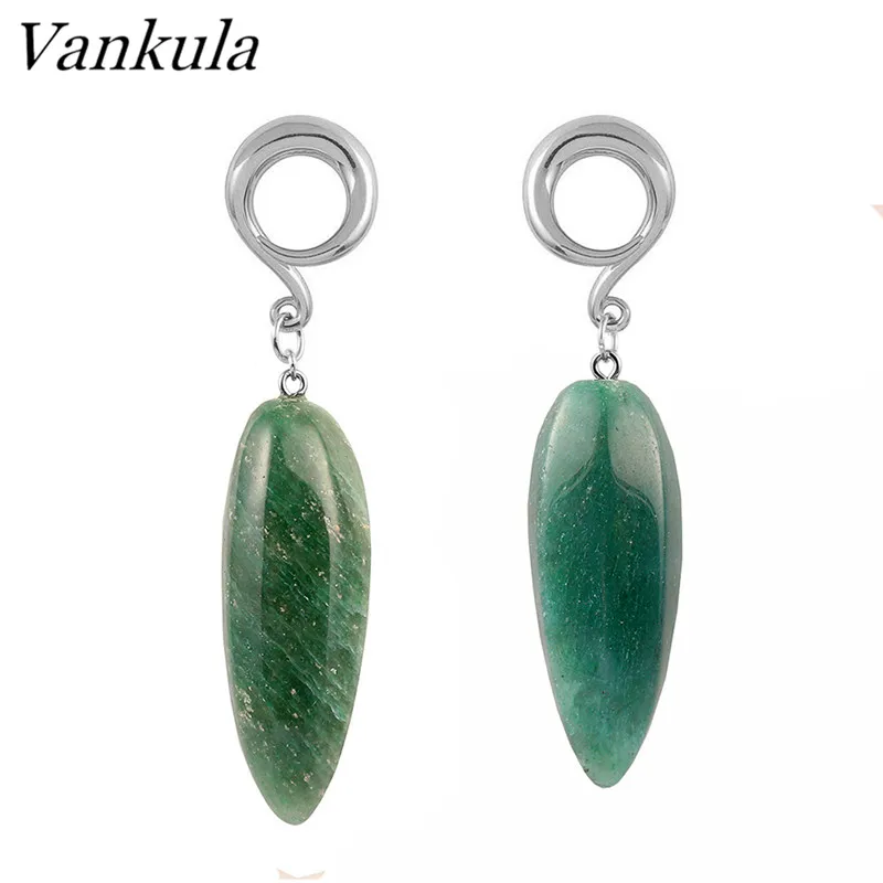 Vankula 2 шт. 316L Нержавеющая сталь затычка для ушей туннели темно-зеленый тела пирсинг, ушные измерительные приборы с ножными креплениями Натуральный камень ухо весов