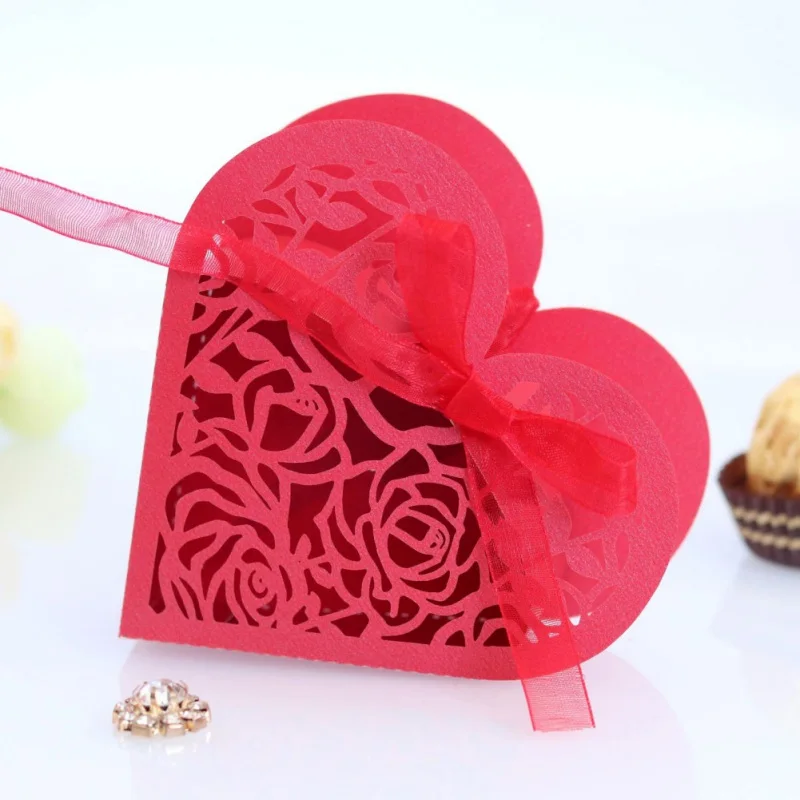 50 шт. полый Роскошный футляр для подарочной коробки с ленточным бантом свадьбы в