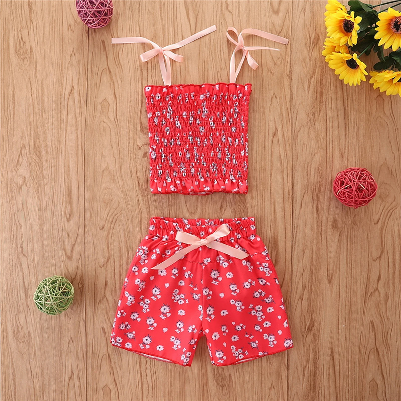 

2 шт., Детская летняя кофта с цветочным принтом и бантом