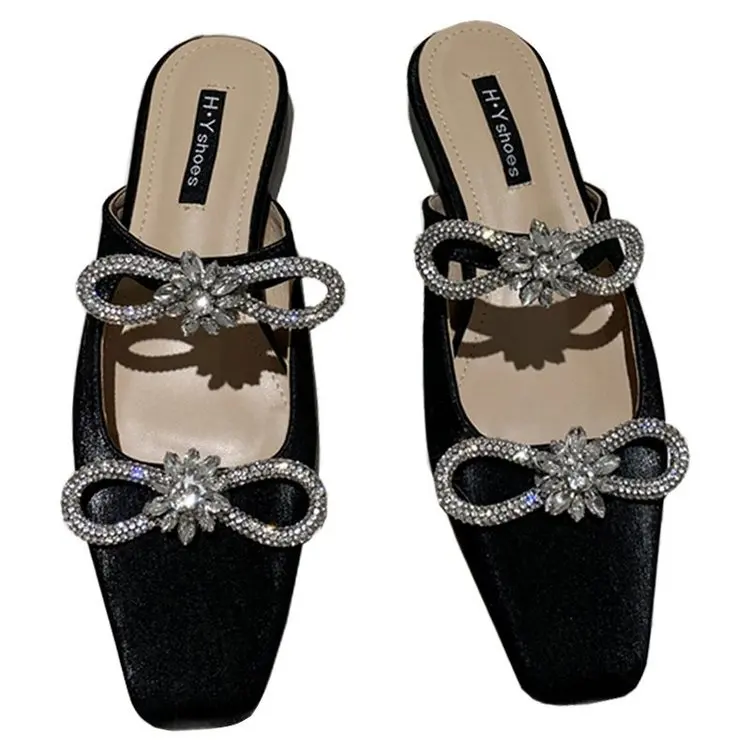 

Shoes Mules For Women 2021 Ladies' Slippers Low Butterfly-Knot Luxury Slides Pantofle Flat Designer New Spring Basic PU Rubber F