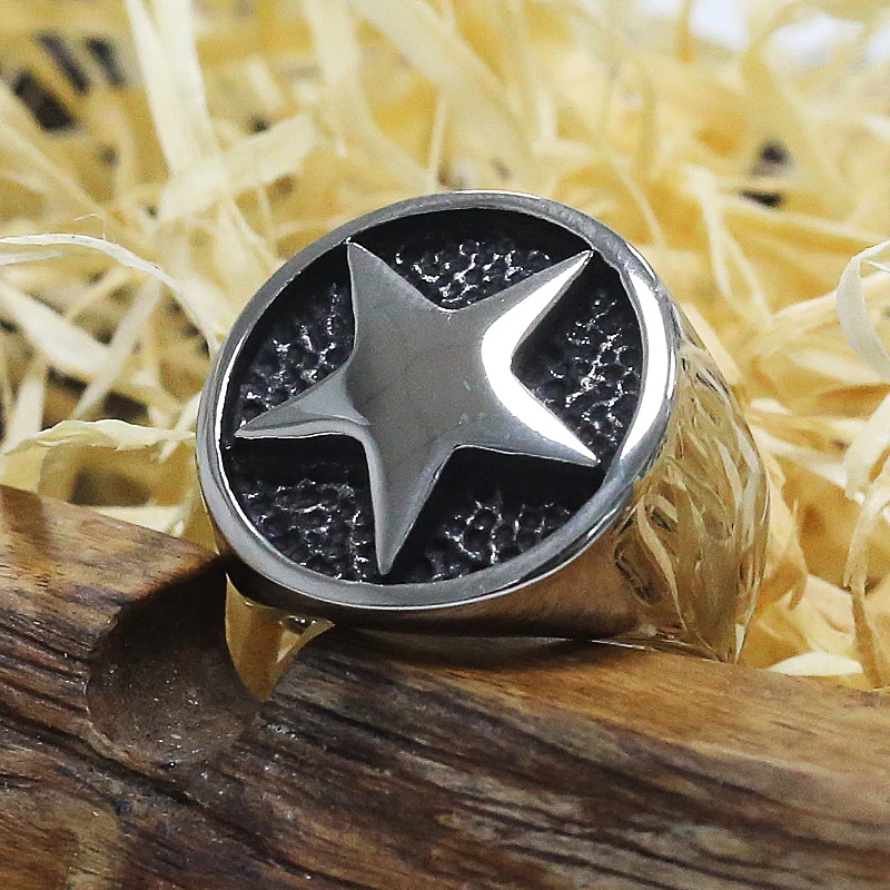 New Punk Lucky Pentagram Ring 316L Stainless Steel Signet Men Simple Biker Fashion Jewelry Best Gift For Friend | Украшения и