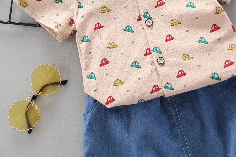 

Kids Baby Boy Fashion Clothes Sets Infant Girls Cartoon Car T-Shirts+denim Shorts Kids Toddler New Summer Clothes Outfits