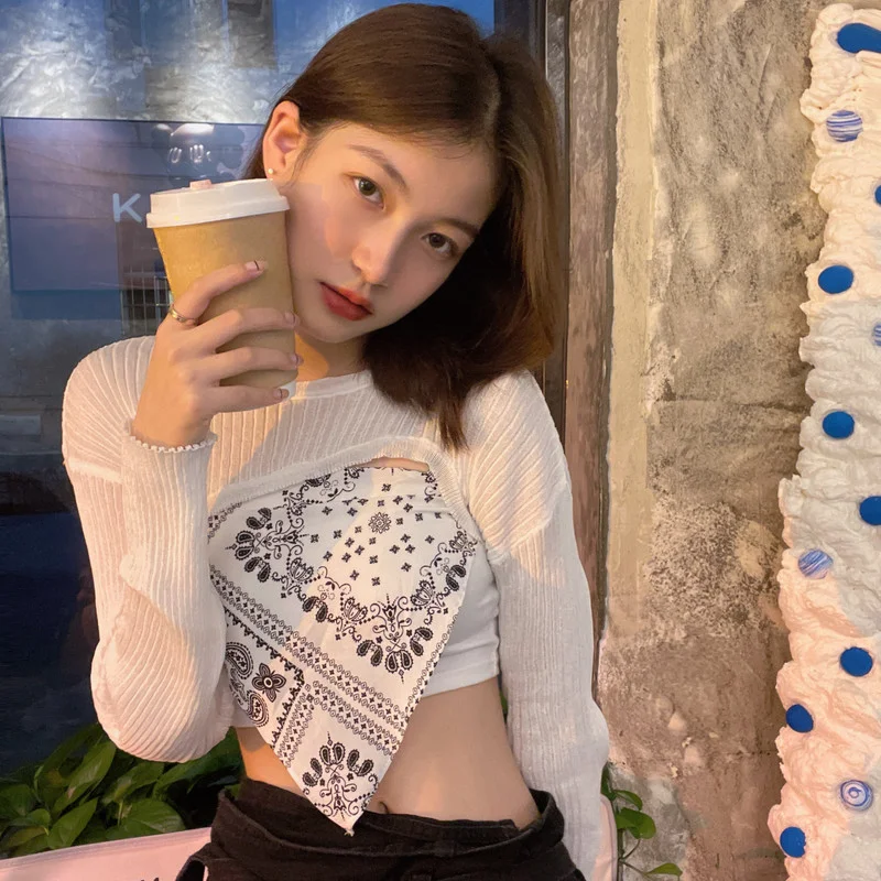 

T-shirt Design Sense Triangle Scarf Printed Camisole Women's Indoor Summer New Slim Slim Cropped Top