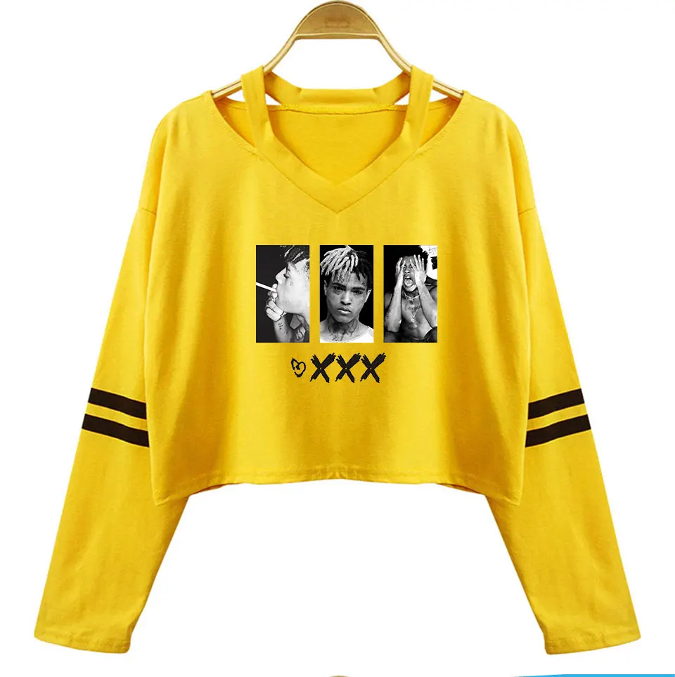 

XXXTENTACION Sexy Long Sleeve Crop Tops High Street T-Shirts Women Off-shoulder Hip Hop Tshirt Girl Streetwear T Shirt Women Top