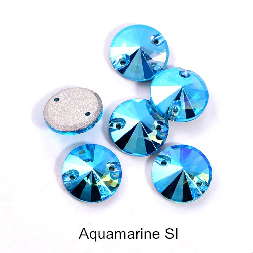 202SI-Aquamarine SI 40pcs AAAAA Quality 12mm Round Rivoli Glass Sew On Rhinestones Flatback Crystal Sewing Strass for DIY Wedding Dress B1248 - Цвет: 202SI-Aquamarine SI