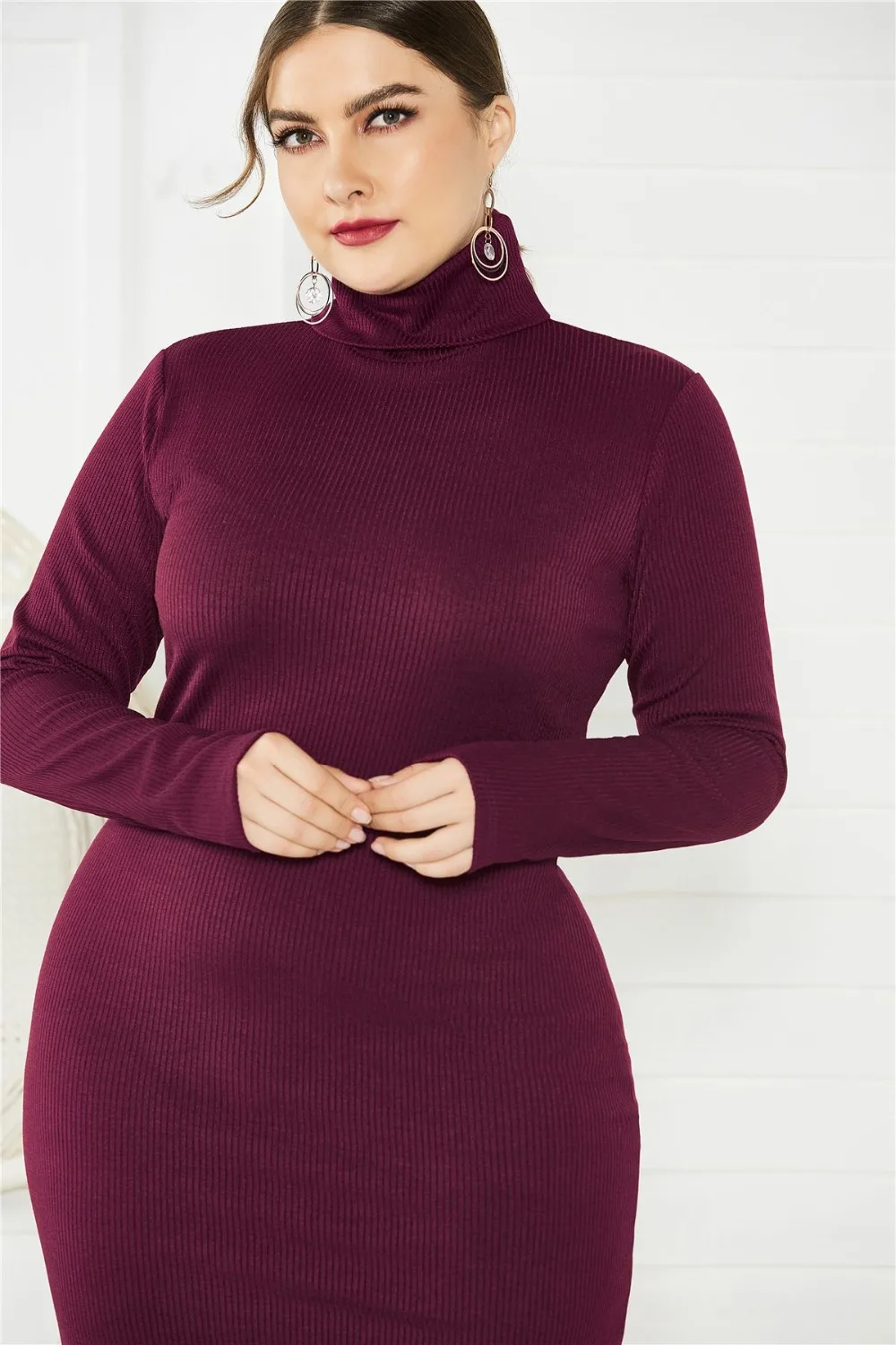BHflutter 4XL 5XL 6XL Plus Size Winter Dress Women Long Sleeve Turtleneck Knitted Dress Ladies Sexy Bodycon Vintage Dresses