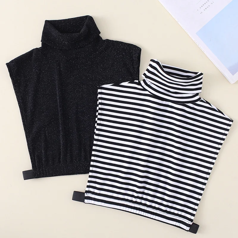 

Women Shirt High Round Neck Fake Collar Turtleneck False Collar Lady Striped Half Blouse Detachable Collar Female Sweater Decor