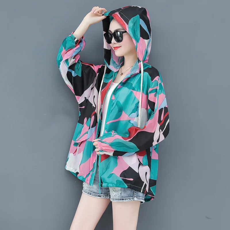 

Fashion Women's Trench Coat Spring Summer Camouflage Thin Coat Zip Hood Anti-UV Sunscreen Breathable Casual Coat Outerwear 2020