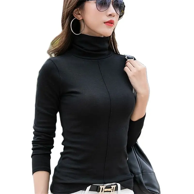 

Cotton Sweaters Female Soft Knitsweaters Korean Style Skinny Spring Autumn Turtleneck Women Bodycon Basic Pullovers Female Tops