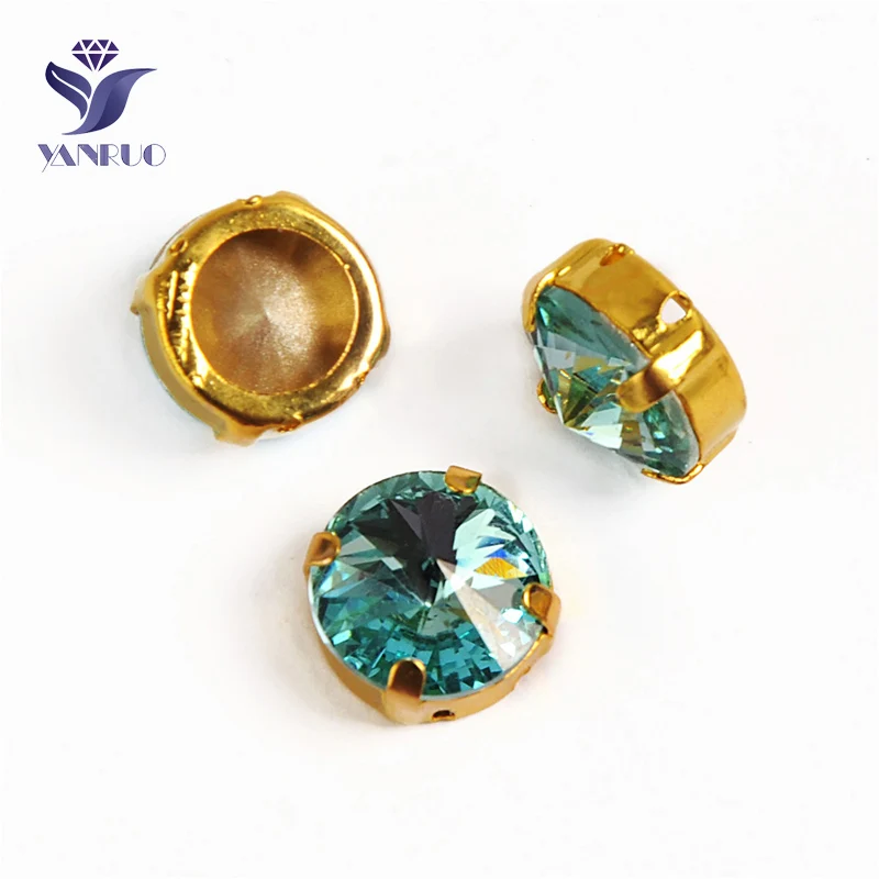 Aquamarine Yanruo 1122 стакан Rivoli Strass хрустальные маскарадные камни металлическая установка DIY заостренный назад пришить стразы для поделок - Цвет: Aquamarine