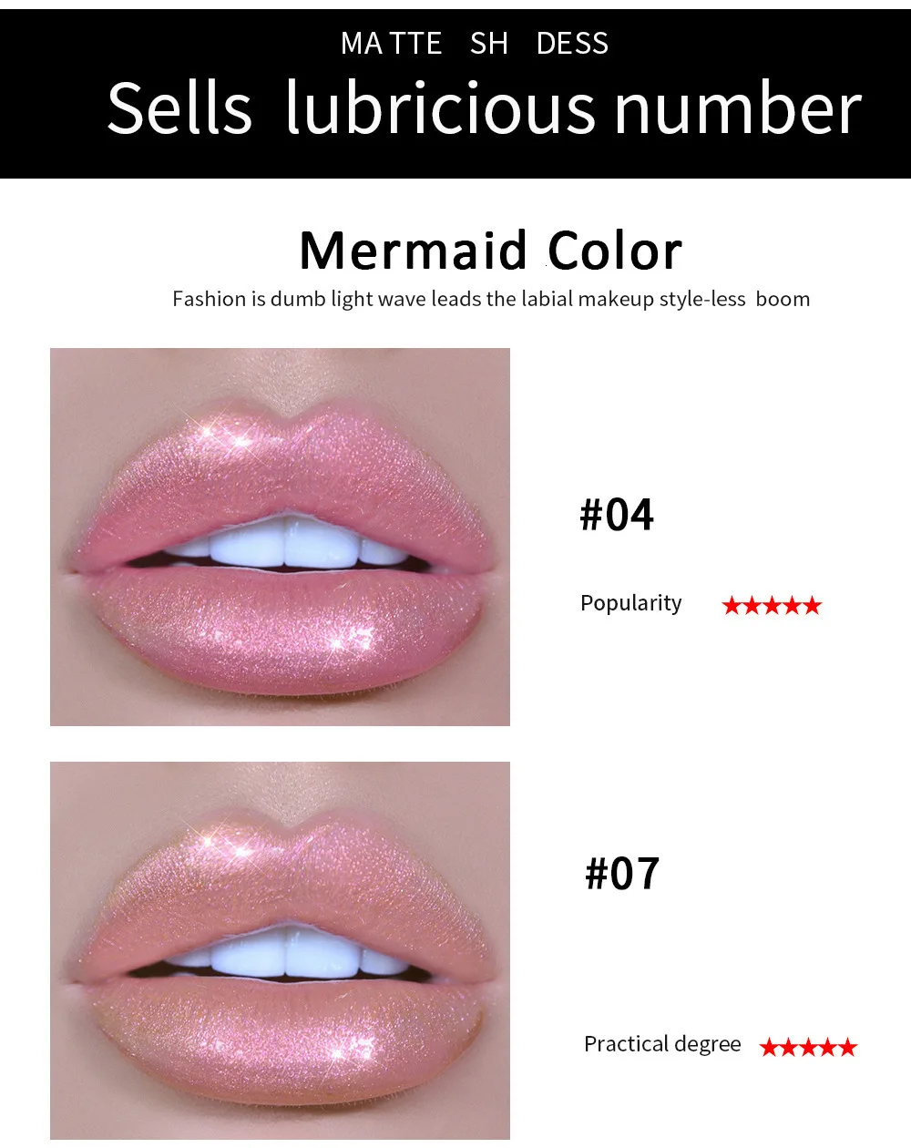 HANDAIYAN Mermaid Lip Gloss Shimmer Lipstick Waterproof Lipgloss Shiny Glitter Lip Gloss Long Lasting Liquid Metallic Makeup