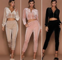 2022 femal velvet tracksuits crop top long sleeve sportswear casual fashion sexy slim velure womens tracksuit 2 piece set