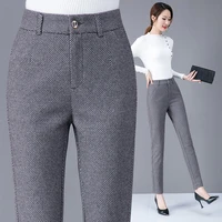 2022 new autumn and winter womens wool casual street style straight high waist harlan ladies retro suit thin feet pants h50