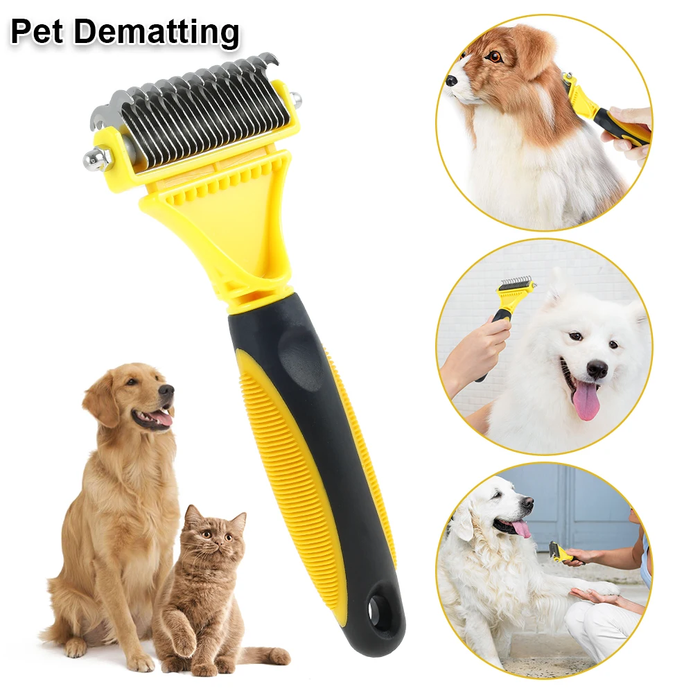 

1PC Pet Hair Grooming Brush Double Sided Self Cleaning Slicker Pet Dematting Comb Deshedding Tool for Dog Removing Tangles Knots