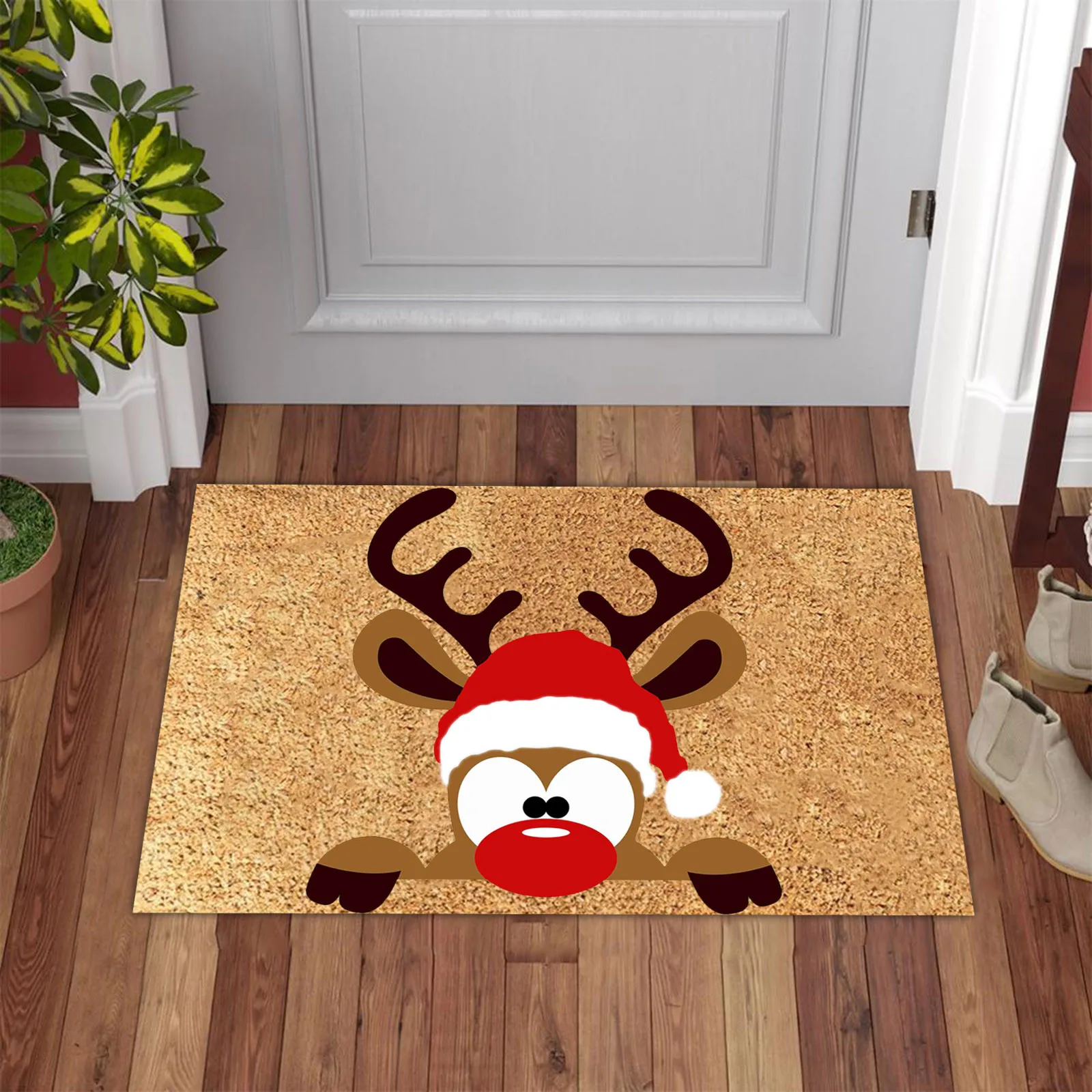 Red Christmas Mat Santa Claus Elk Floor Xmas Non-Slip Doormat Kitchen Bathroom Decor Merry For Home P5 | Дом и сад