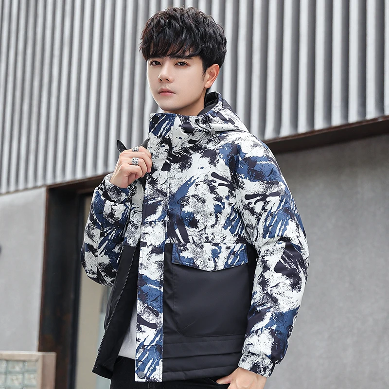 Casual 2022 Winter Warm Hooded White Duck Down Jackets Mens Streetwear Camouflage Puffer Coats Thick Parkas Hip Hop Top Clothing